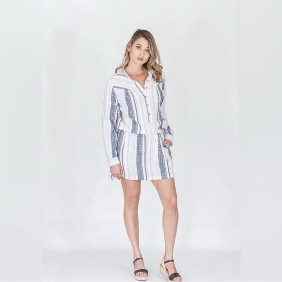 XiRENA Dresses & Skirts - Xirena | Emersyn 100% Cotton Drawstring Waist Resort Beach Stripe‎ Dress medium